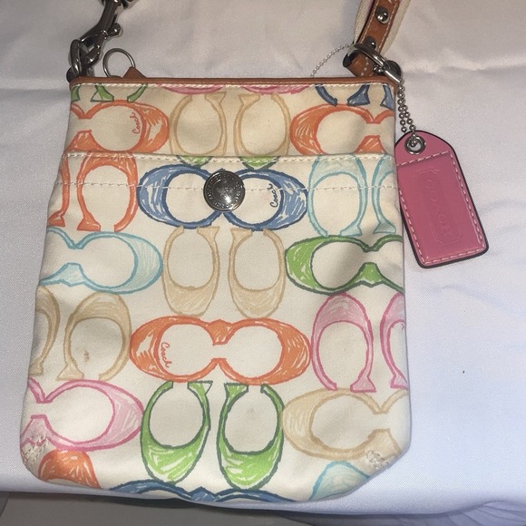 Coach Signature C Pastel Rainbow Scribble Swingpack Crossbody Bag Purse Y2K - Picture 1 of 14